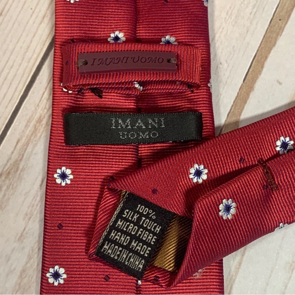 IMANI UOMO Red with Silver Floral Pattern Skinny Tie 2.5” Wide 60” Long - Picture 6 of 6
